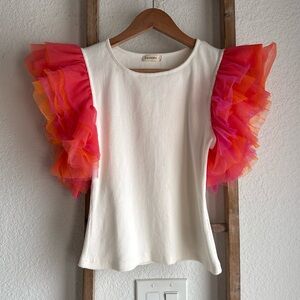 AndTheWhy Angel Sleeve 2 Tone Tulle and Ribbed Top Sz: Small